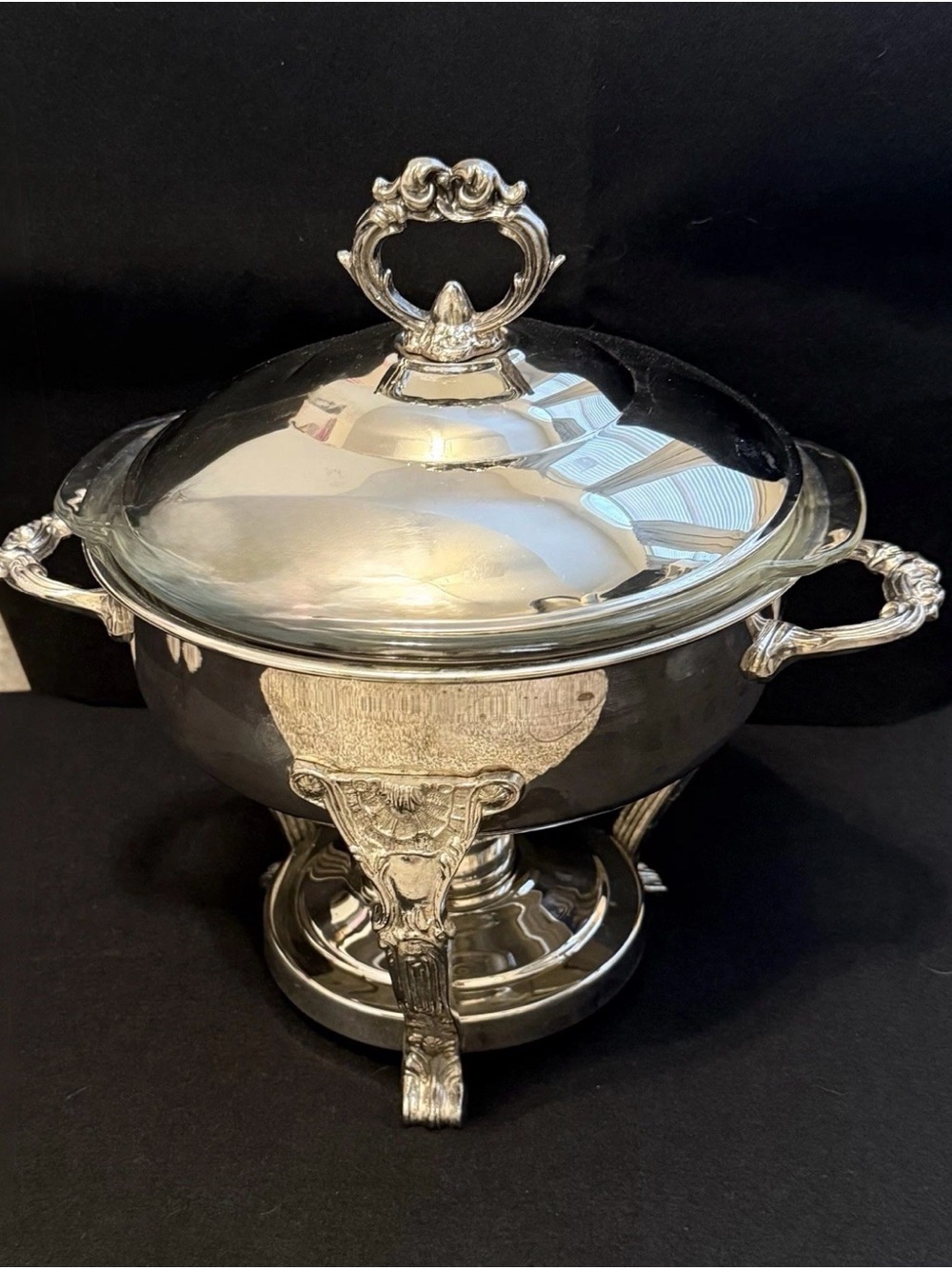 Silverplate Eales 1779 Chafing Dish And Lid With Anchor Hocking Glass Insert